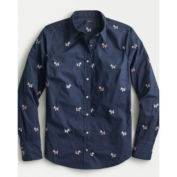 J. Crew Women Slim in Dog Days Embroidered Perfect Button Front Shirt Top Blue 8 - Picture 1 of 9